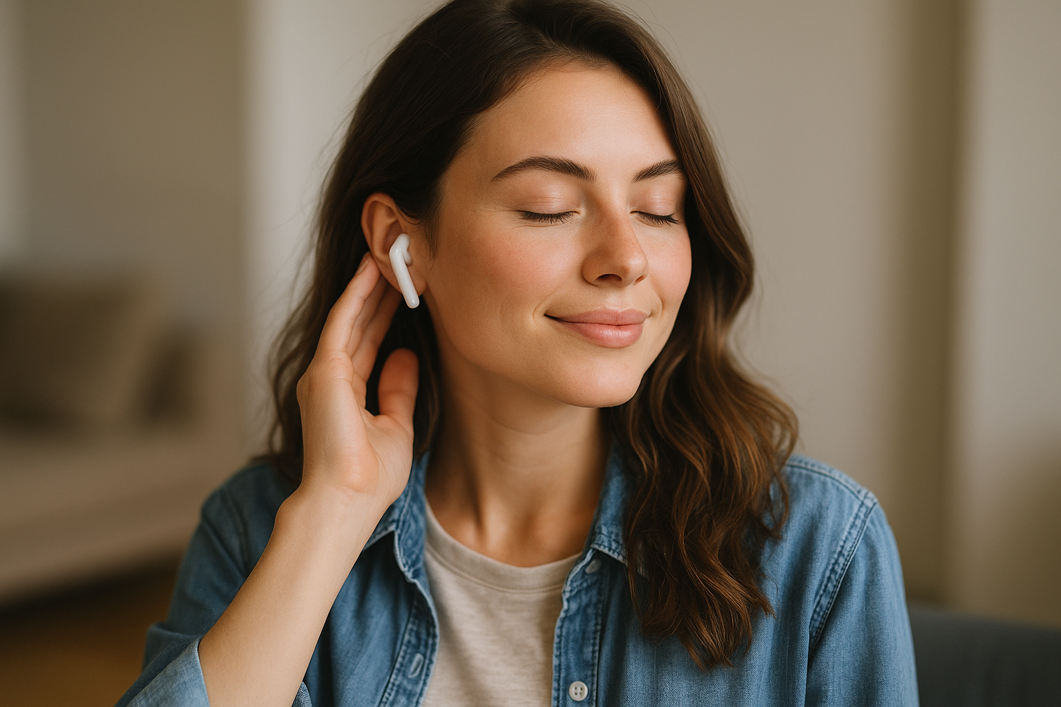 Girl listen music with airpond  